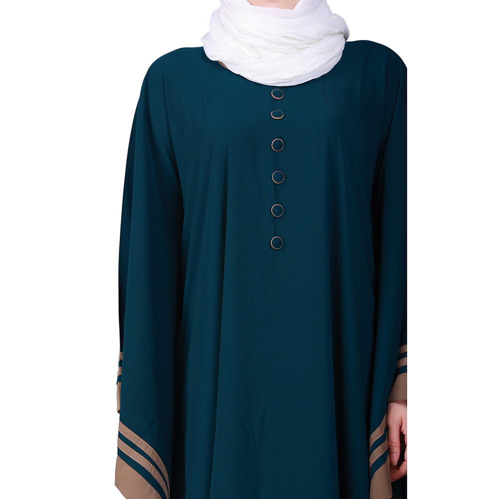 Beautiful Self Design Ramagreen Beige 3 Patti with 6 Button Kaftan Crepe Abaya or Burqa With Hijab for Women & Girls_0864