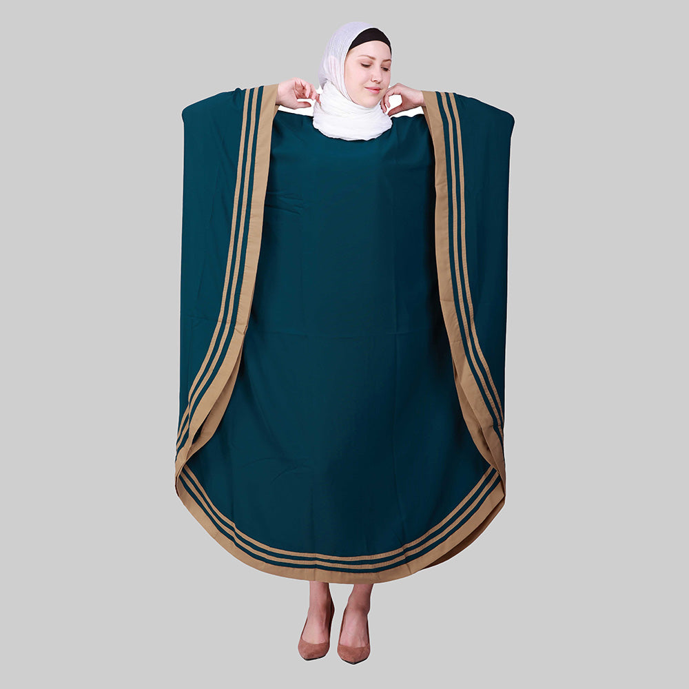 Beautiful Self Design Ramagreen With Beige 3 Patti Kaftan Crepe Abaya or Burqa With Hijab for Women & Girls_0866