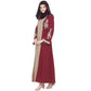 Beautiful Self Design Maroon Beige Sleeve Embroidery Shrug Crepe Abaya or Burqa With Hijab for Women & Girls_0873