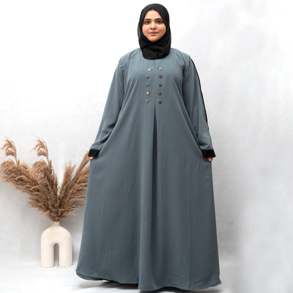 A-line Simple 8 Button Abaya in Grey Color With Hijab (009)