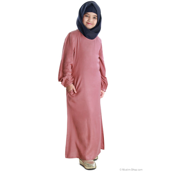 Beautiful Self Design Pink Nida Islamic Abaya for Kids_009