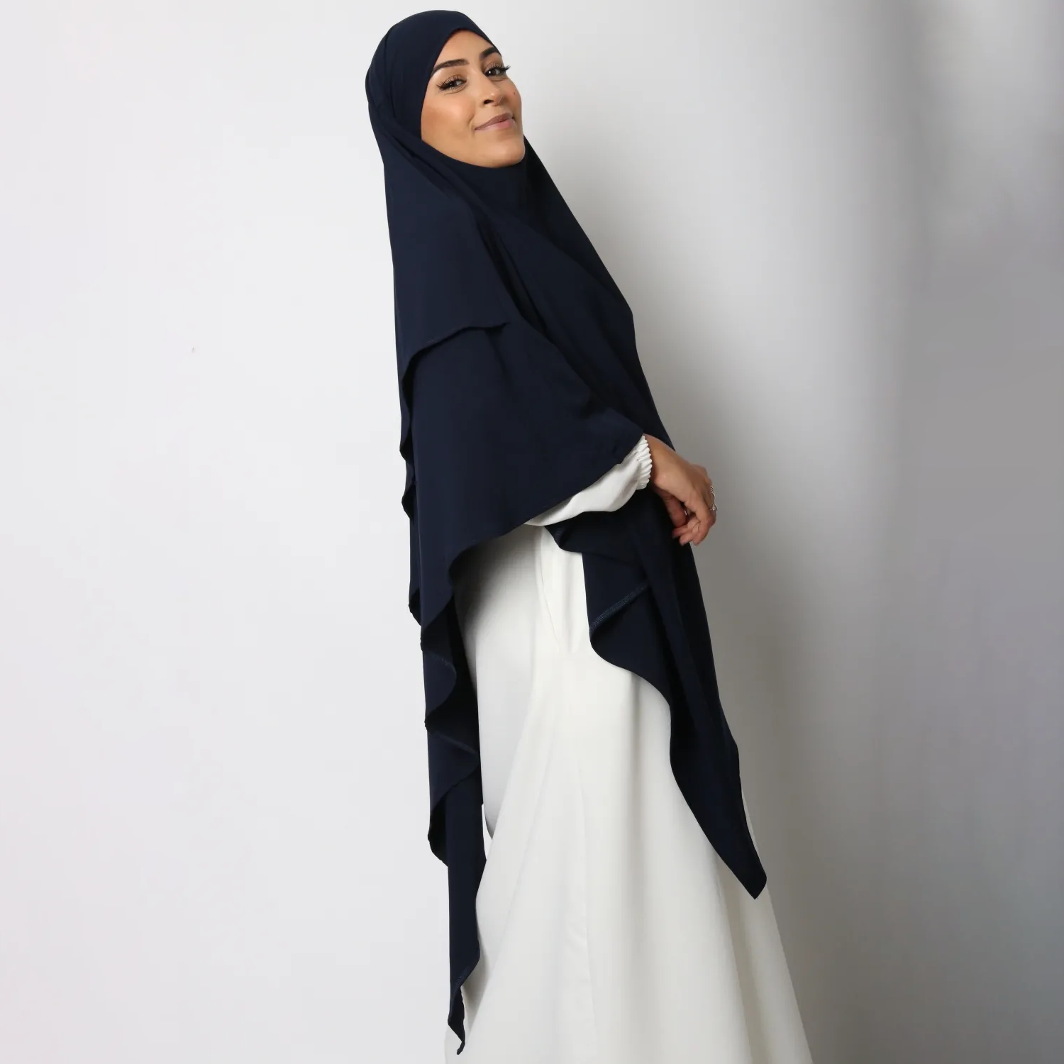 Khimar : 2 Layer Triangular Diamond Instant Khimar-Hijab-Jilbab for Girls & Women in Navy Blue Color | Tie Back Burkha Jilbab Khimar Style Abaya Hijab Niqab Islamic Modest Wear
