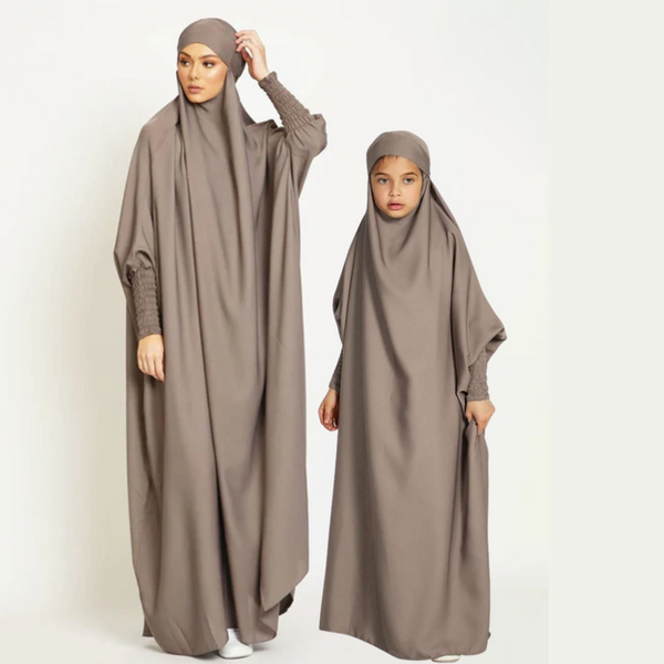 Mother and Daughter Matching Full Length Jilbab Abaya Beige Color with Noise PC