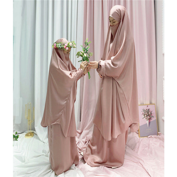 Mother and Daughter Matching Knee Length Jilbab Abaya with Skirt Chocomilk Color with Noise PC