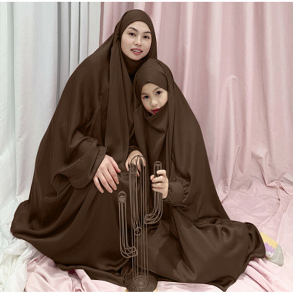 Mother and Daughter Matching Knee Length Jilbab Abaya with Skirt Coffee Brown with Noise PC