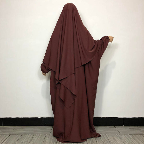 Matching Abaya and Khimar Baggy Style Abaya and Single Layer Khimar Dark Brown color with Lastic Sleeves Firdous Material | Jilbab, Khimar, Matching Abaya