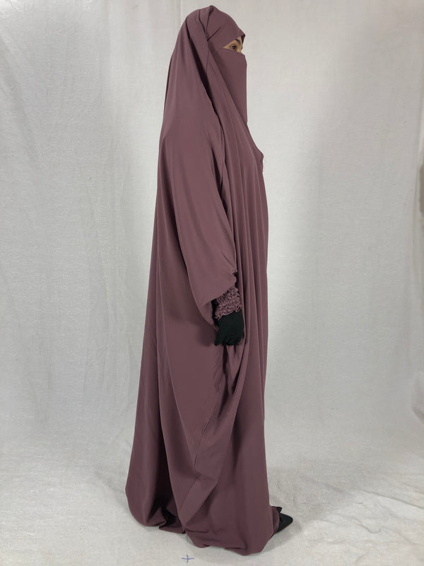 Premium One Piece Full Length Jilbab Khimar Dark Pink with Noise Piece