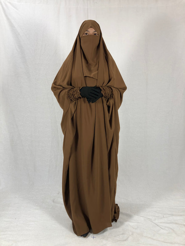 Premium One Piece Full Length Jilbab Khimar Mustard with Noise Piece