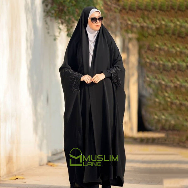 Premium Irani or Iraqi Chadar or Abaya Nida Plain Black Embroidery Sleeves