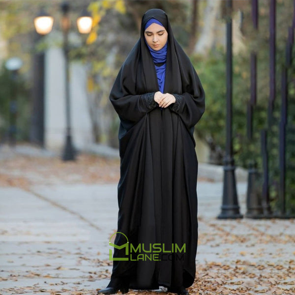 Premium Irani or Iraqi Chadar or Abaya Nida Plain Black Lace Sleeves