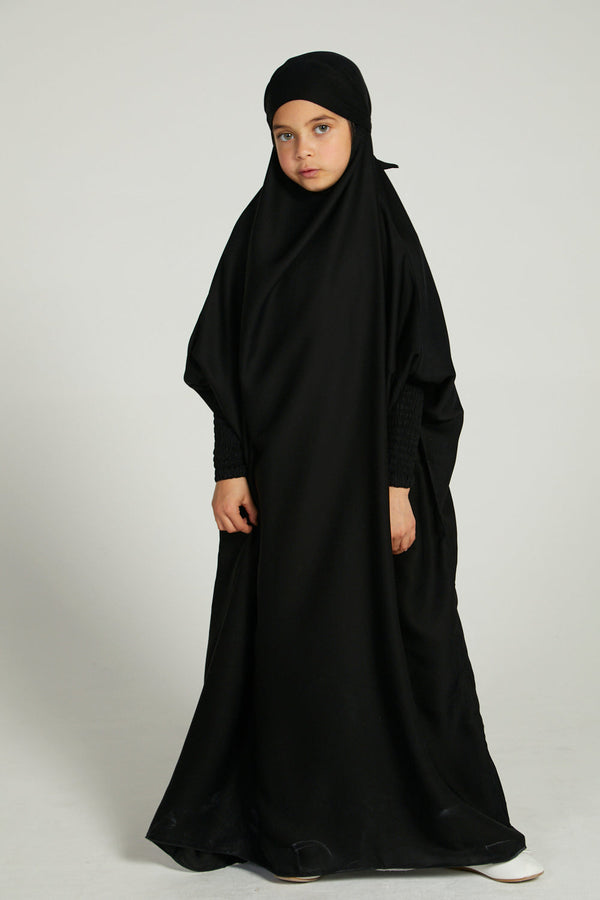 Kids Full Length Jilbab Abaya or Burqa Black Crepe with Noise Peice