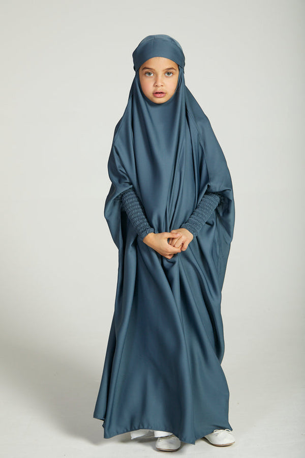 Kids Full Length Jilbab Abaya or Burqa Blue Crepe with Noise Peice