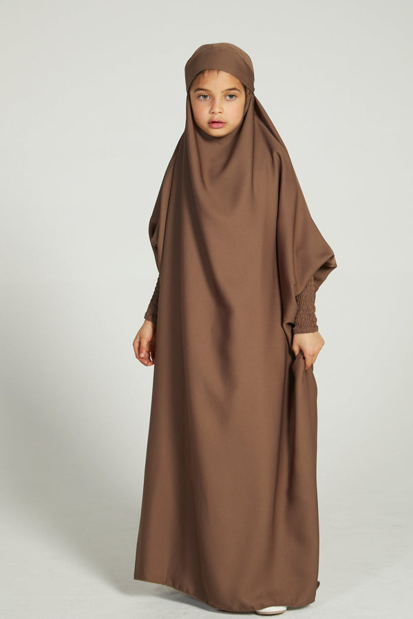 Kids Full Length Jilbab Abaya or Burqa Brown Crepe with Noise Peice