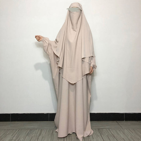 Matching Abaya and Khimar Baggy Style Abaya and Single Layer Khimar Light Beige color with Lastic Sleeves Firdous Material | Jilbab, Khimar, Matching Abaya