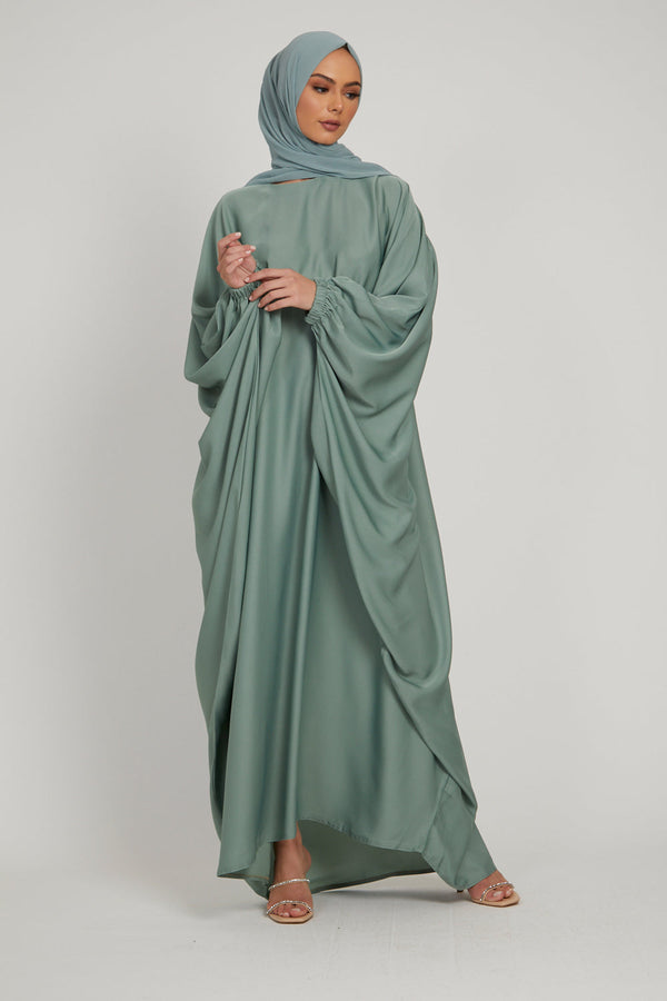 Classic Baggy Abaya Light Olive with elastic Sleeves, Hijab Firdous