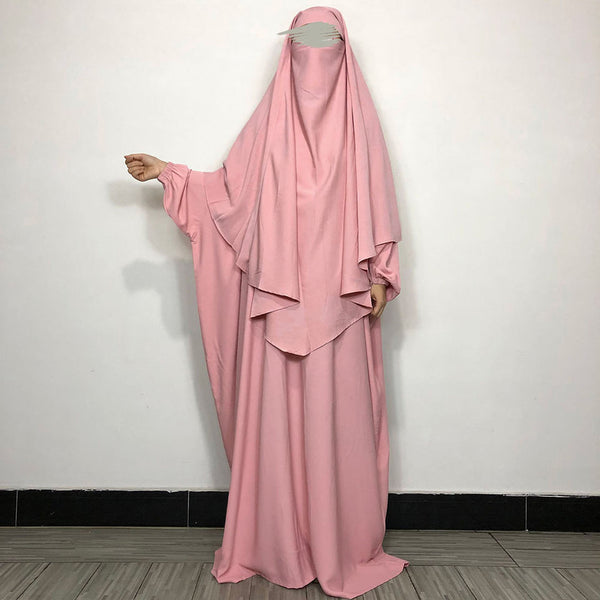 Matching Abaya and Khimar Baggy Style Abaya and Single Layer Khimar Light Pink color with Lastic Sleeves Firdous Material | Jilbab, Khimar, Matching Abaya
