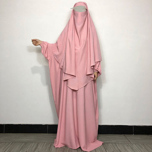 Matching Abaya and Khimar Baggy Style Abaya and Single Layer Khimar Light Pink color with Lastic Sleeves Firdous Material | Jilbab, Khimar, Matching Abaya