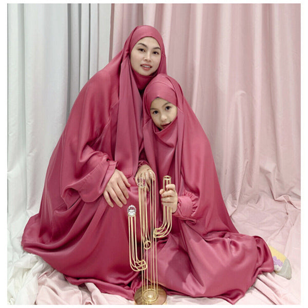Mother and Daughter Matching Knee Length Jilbab Abaya with Pink with Noise PC