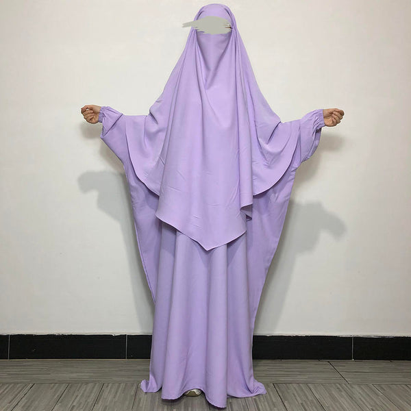 Matching Abaya and Khimar Baggy Style Abaya and Single Layer Khimar Light Purple color with Lastic Sleeves Firdous Material | Jilbab, Khimar, Matching Abaya