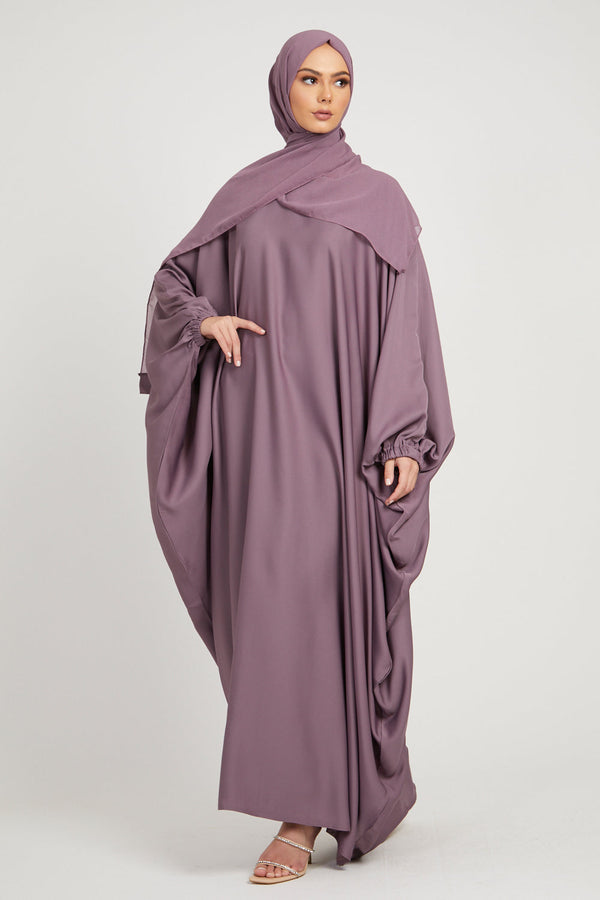 Classic Baggy Abaya Dark Pink with elastic Sleeves, Hijab Firdous