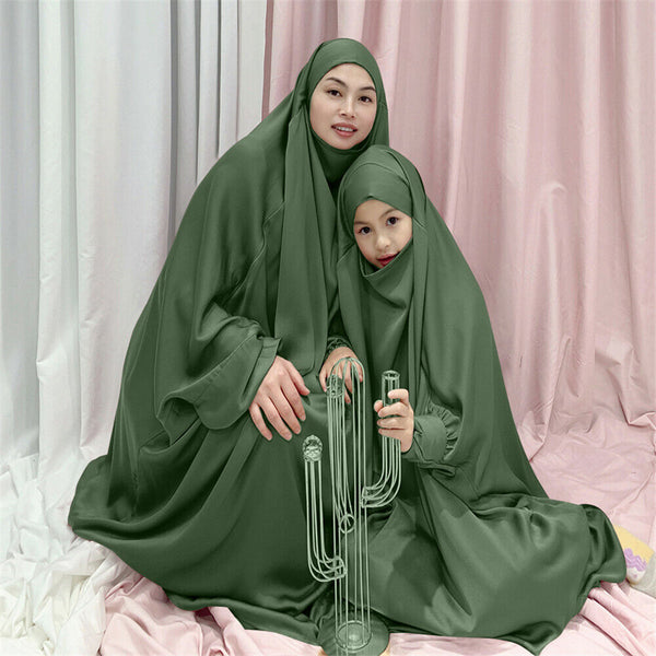 Mother and Daughter Matching Knee Length Jilbab Abaya with Olive Green with Noise PC