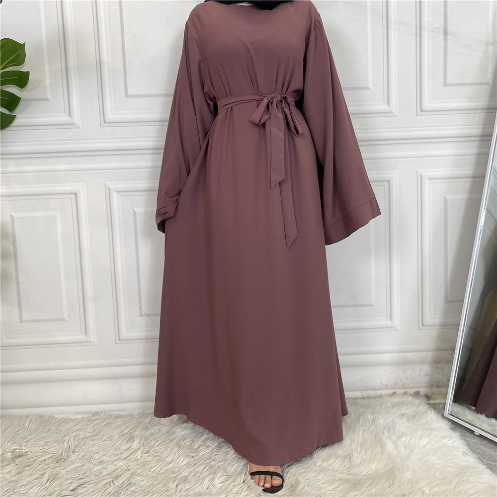 Plan Abaya with Belt and Large Sleeve Dark Dark Pink Color with Dupatta in Firdous Material