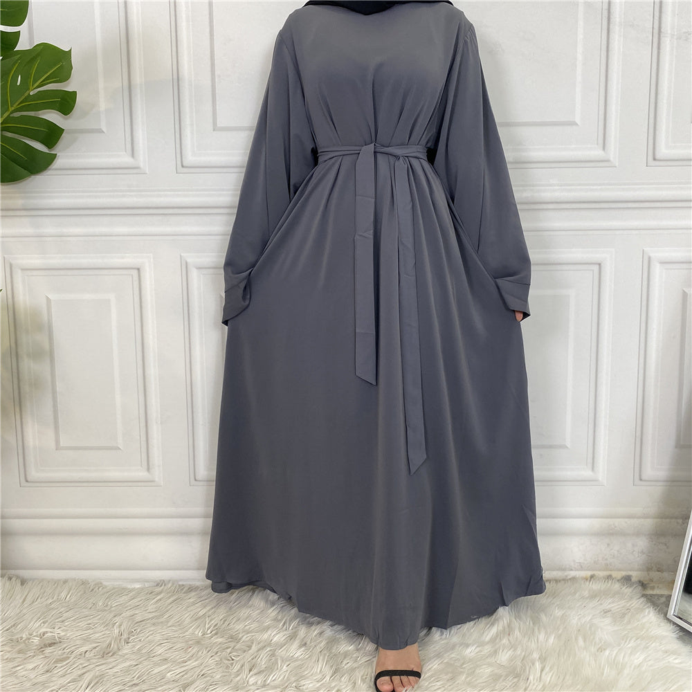Copy of Plan Abaya with Belt and Large Sleeve Grey Color with Dupatta in Firdous Material