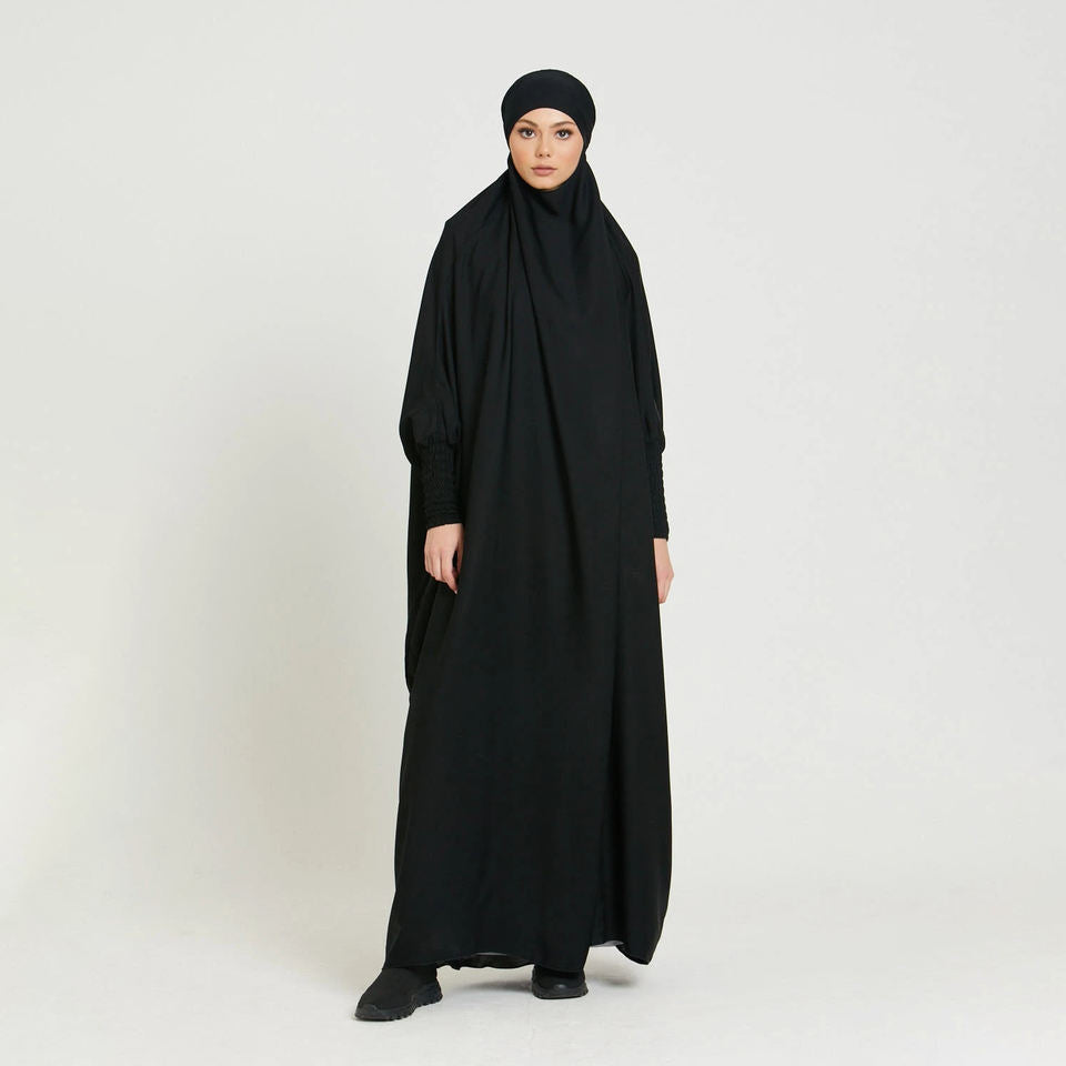 Luxury One Piece Full Length Jilbab Khimar Style with Chunnat Slevees/Dolman Sleeves Black Color| Tie Back Burkha Jilbab Khimar Style Abaya Hijab Niqab Islamic Modest Wear