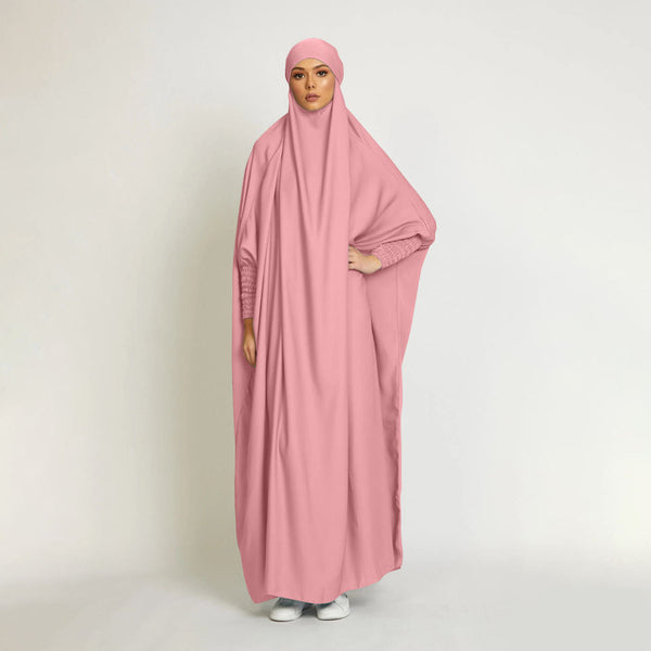 Luxury One Piece Full Length Jilbab Khimar Style with Chunnat Slevees/Dolman Sleeves Pink Color| Tie Back Burkha Jilbab Khimar Style Abaya Hijab Niqab Islamic Modest Wear