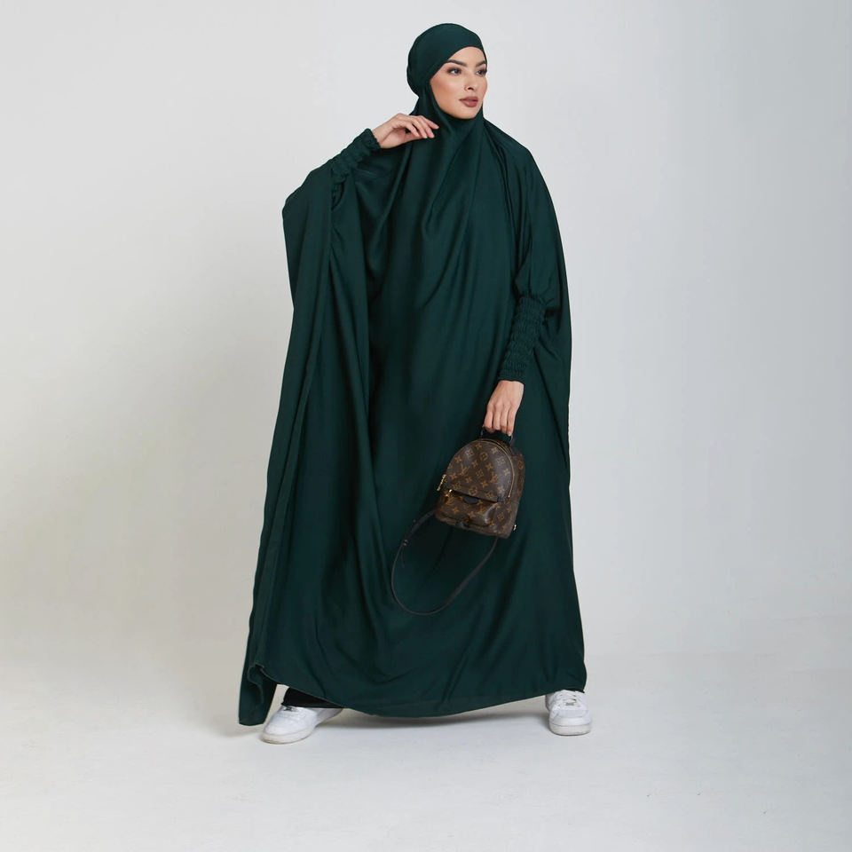 Luxury One Piece Full Length Jilbab Khimar Style with Chunnat Slevees/Dolman Sleeves Rama Green Color| Tie Back Burkha Jilbab Khimar Style Abaya Hijab Niqab Islamic Modest Wear