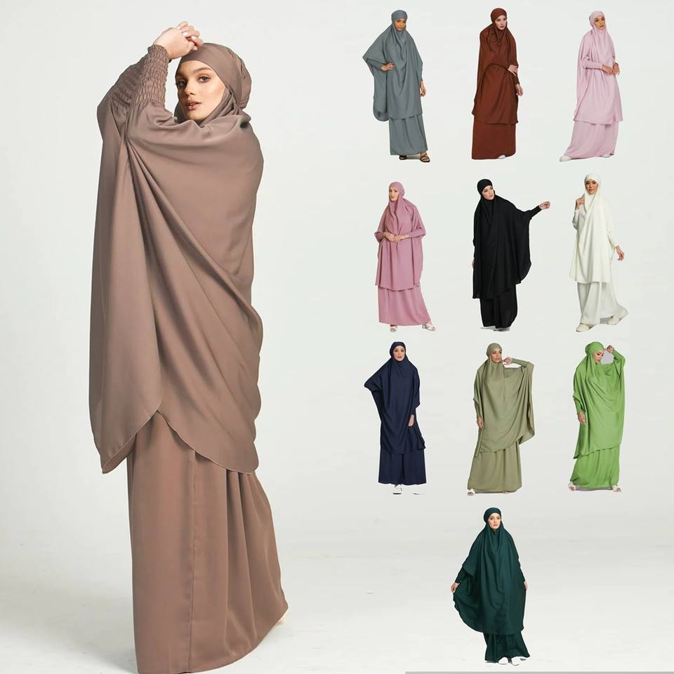 Luxury Two Piece Knee Length Jilbab Khimar Style Abaya and Skirt with Chunnat Slevees/Dolman Sleeves Beige Color| Tie Back Burkha Jilbab Khimar Style Abaya Hijab Niqab Islamic Modest Wear