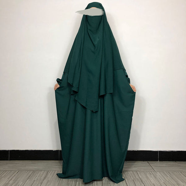 Matching Abaya and Khimar Baggy Style Abaya and Single Layer Khimar Teal or Forest Green color with Lastic Sleeves Firdous Material | Jilbab, Khimar, Matching Abaya