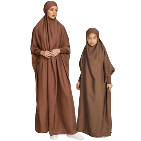 Mother and Daughter Matching Full Length Jilbab Abaya Coffee Brown with Noise PC