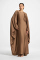Premium Butterfly Baggy Abaya - Chocolate Brown with Matching Fabric Stole |  Zoom Fabric