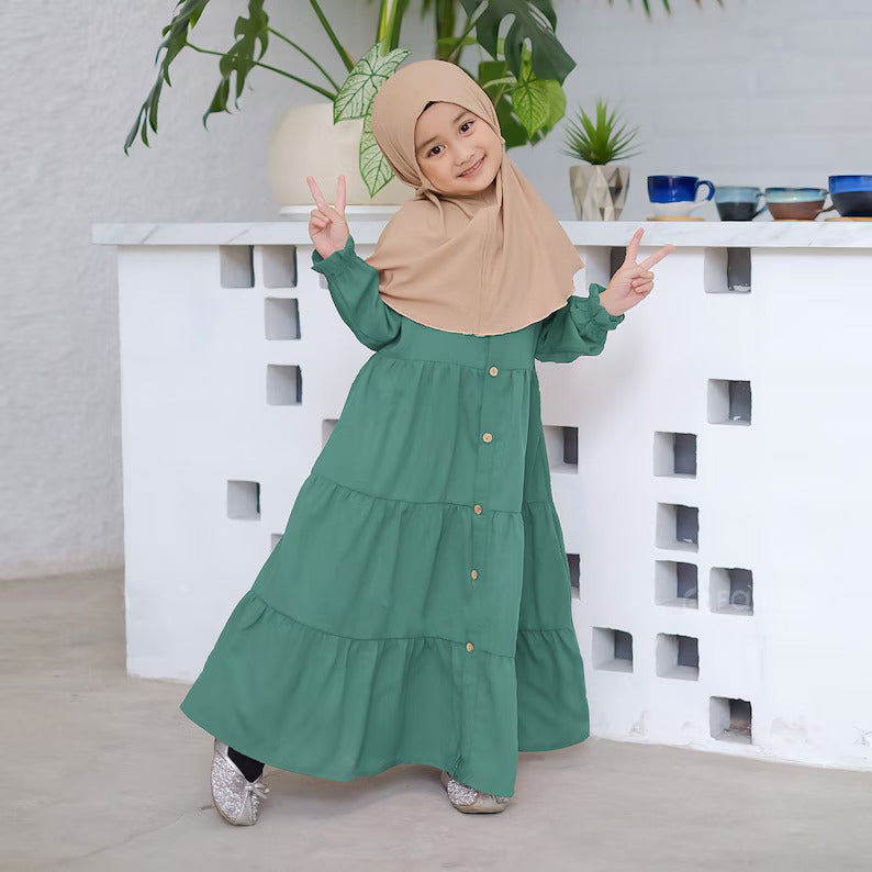 Kids or Children or Girls Abaya or Burqa Beautiful Self Design olive green Crepe Islamic Abaya for Kids
