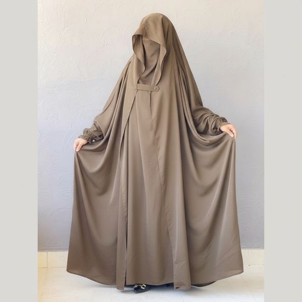 Saudi or Irani Jilbab Full Length Dark Beige and Noise Pc Firdous Fabric
