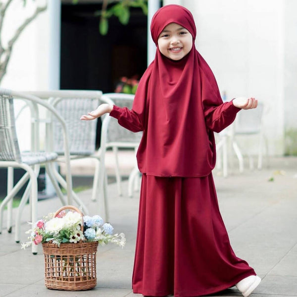 Kids or Children or Girls Jilbab Abaya or Burqa Beautiful Self Design Maroon Crepe Islamic Jilbab Abaya for Kids
