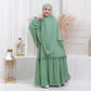 Kids or Children or Girls Abaya or Burqa Beautiful Self Design Green Crepe Islamic Abaya for Kids with Khimar