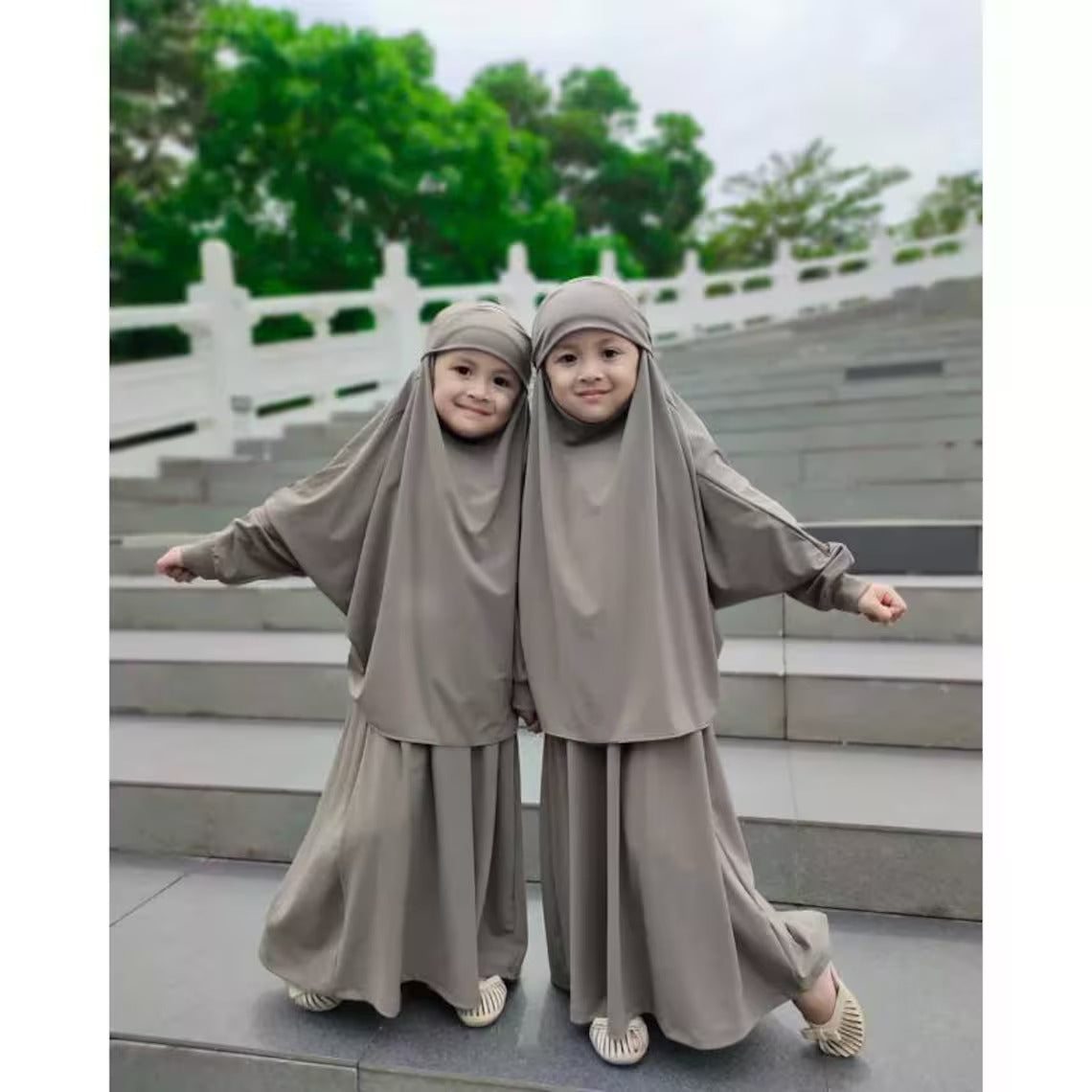 Kids or Children or Girls Jilbab Abaya or Burqa Beautiful Self Design Fawn Crepe Islamic Jilbab Abaya for Kids