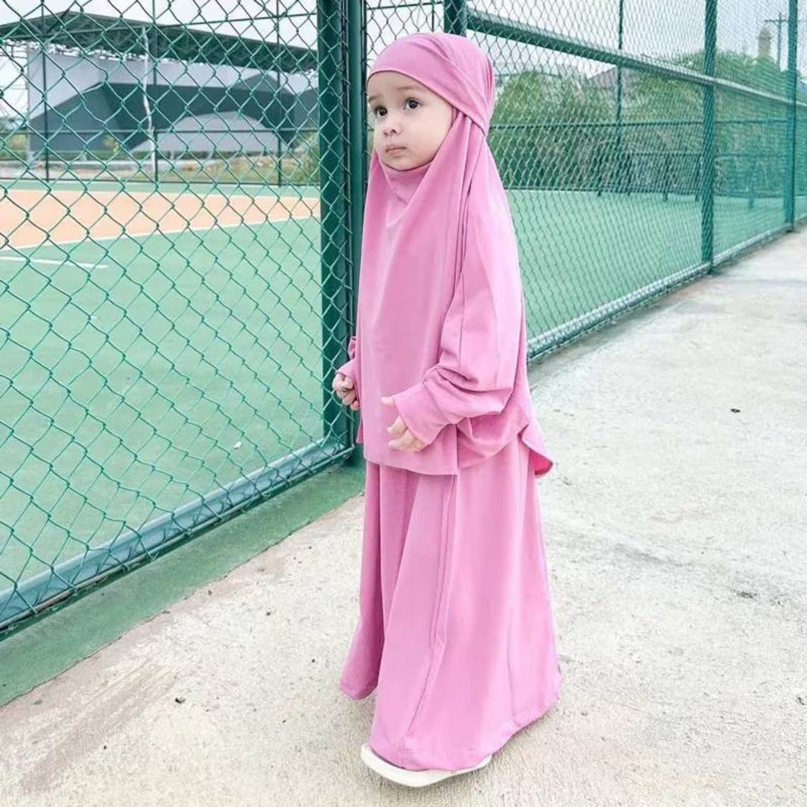 Kids or Children or Girls Jilbab Abaya or Burqa Beautiful Self Design Pink Crepe Islamic Jilbab Abaya for Kids