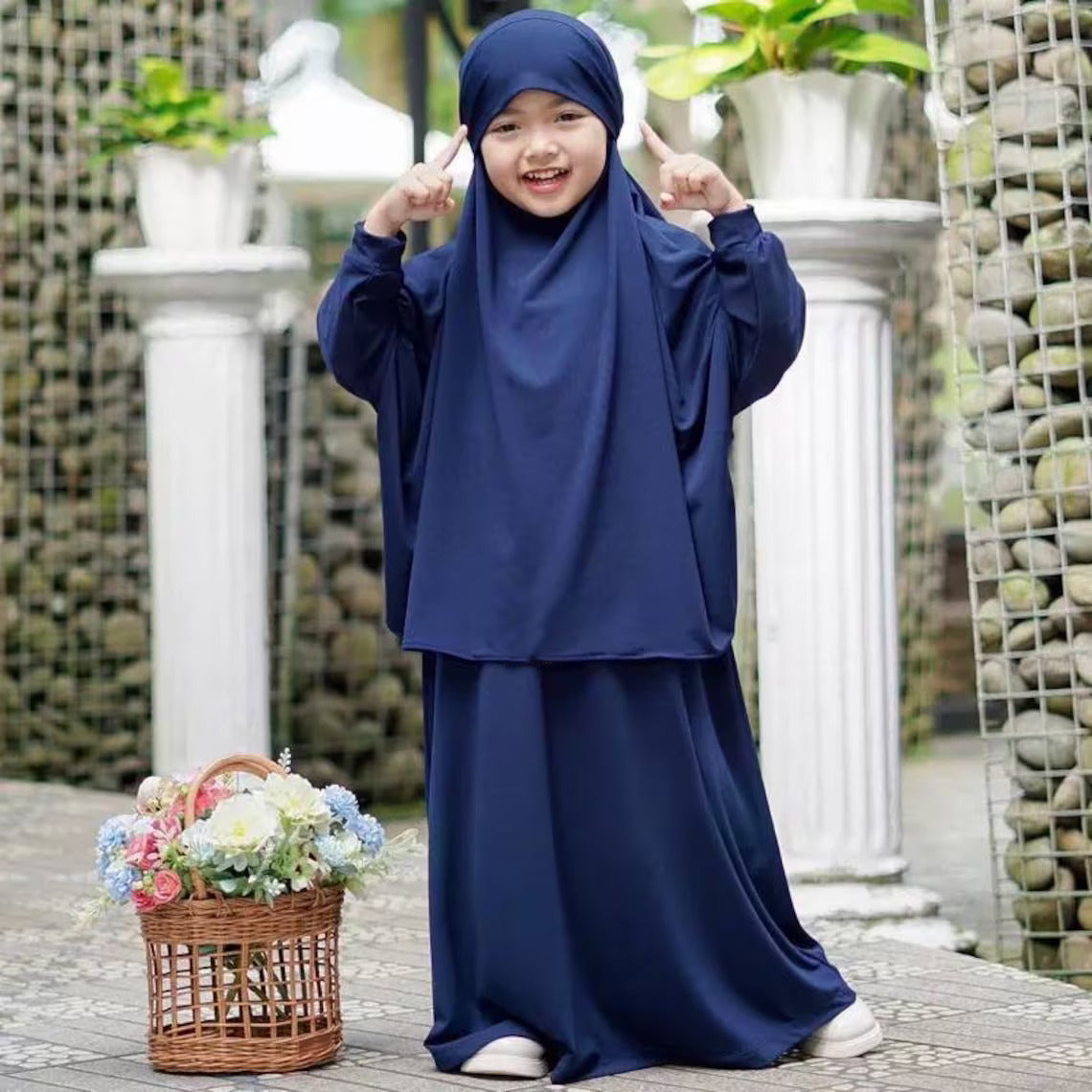 Kids or Children or Girls Jilbab Abaya or Burqa Beautiful Self Design Navy Blue Crepe Islamic Jilbab Abaya for Kids