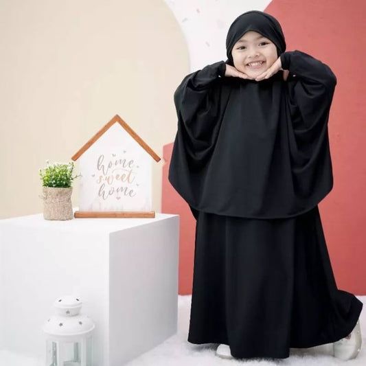 Kids or Children or Girls Jilbab Abaya or Burqa Beautiful Self Design Black Crepe Islamic Jilbab Abaya for Kids