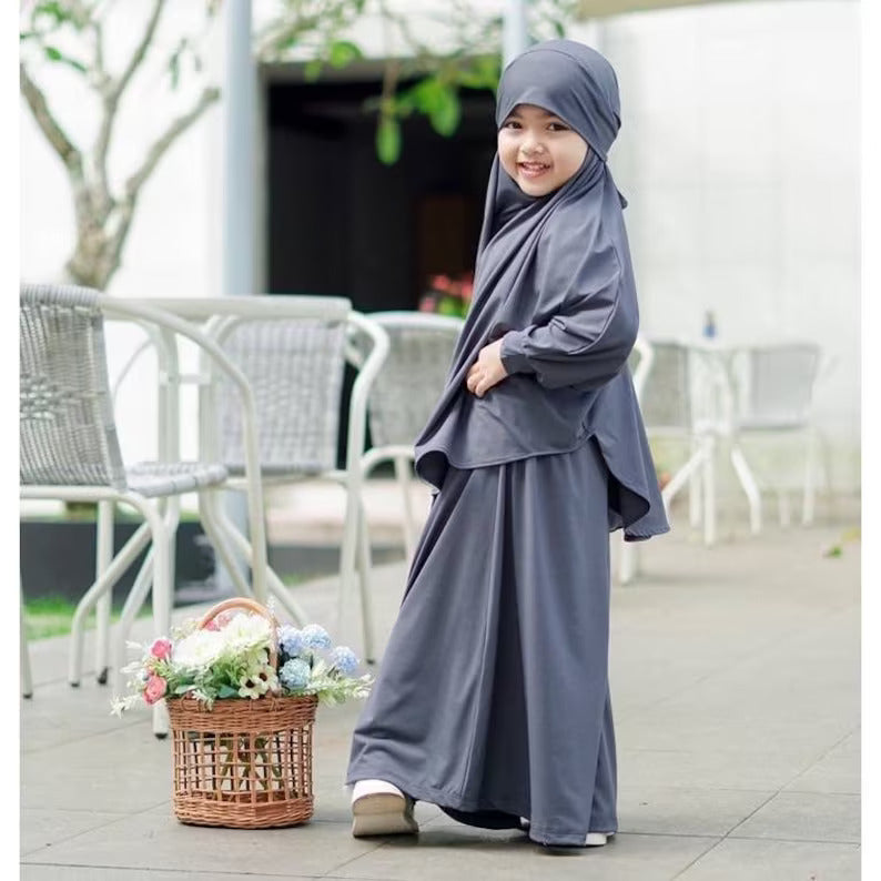 Kids or Children or Girls Jilbab Abaya or Burqa Beautiful Self Design Grey Crepe Islamic Jilbab Abaya for Kids