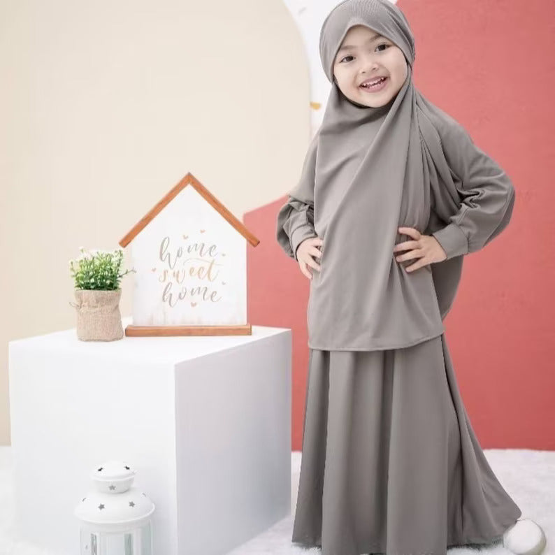 Kids or Children or Girls Jilbab Abaya or Burqa Beautiful Self Design Fawn Crepe Islamic Jilbab Abaya for Kids