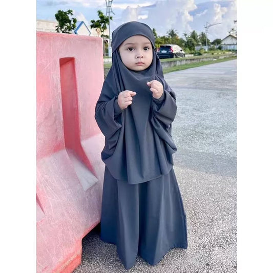 Kids or Children or Girls Jilbab Abaya or Burqa Beautiful Self Design Dark Grey Crepe Islamic Jilbab Abaya for Kids