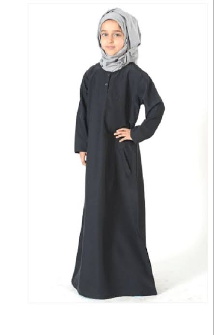 Beautiful Self Design Black Crepe Islamic Abaya for Kids_011