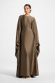 Premium Butterfly Baggy Abaya - Kalamata (Olive Taupe) with Matching Fabric Stole | Zoom Fabric