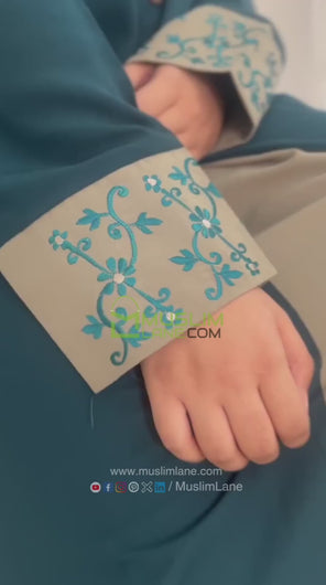 A-line Cuff Embroidery with 10 Button Abaya in Ramagreen Color With Hijab