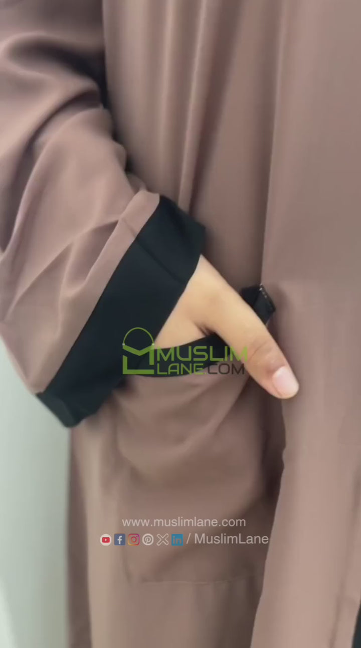 A-line Front Open Double Pocket Abaya in Brown Color