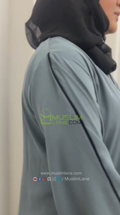 A-line Simple 8 Button Abaya in Grey Color With Hijab